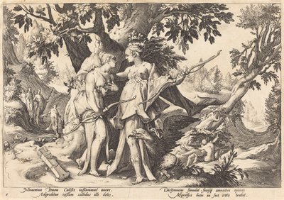 伪装成戴安娜的朱庇特引诱卡利斯托 作者 Hendrick Goltzius 工作室，Hendrick Goltzius 之后