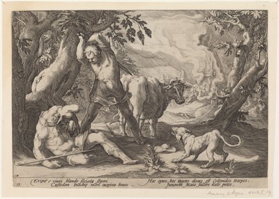 墨丘利举剑刺杀沉睡的阿耳戈斯的风景画 作者 Hendrick Goltzius 工作室，Hendrick Goltzius 之后