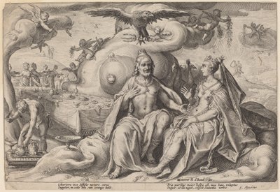 木星和朱诺之间的争执 作者 Hendrick Goltzius 工作室，Hendrick Goltzius 之后