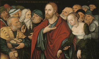 德语: Christus und die Ehebrecherin 基督与通奸妇女 作者 卢卡斯·克拉纳赫（Lucas Cranach）讲习班