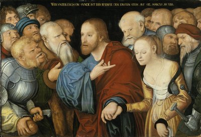 德语: Christus und die Ehebrecherin 基督与通奸妇女 作者 卢卡斯·克拉纳赫（Lucas Cranach）讲习班