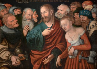 德语：Christus und die Ehebrecherin 耶稣基督与通奸时被抓的女人 作者 卢卡斯·克拉纳赫（Lucas Cranach）讲习班
