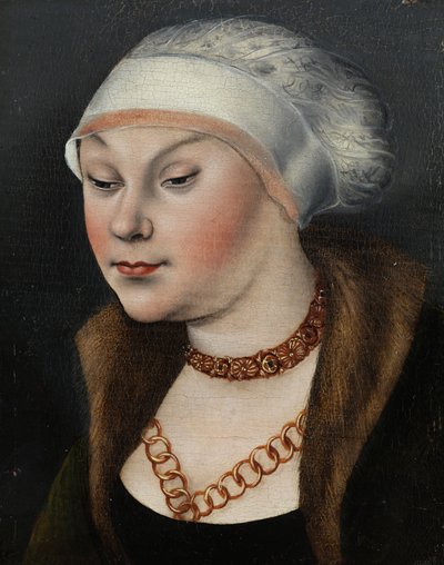 德语： Kopf einer Dame mit weißer Haube (Omphale) 戴白色帽子的女人的头颅 作者 卢卡斯·克拉纳赫（Lucas Cranach）讲习班