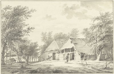 有农舍和提篮妇女的风景 作者 Wybrand Hendriks