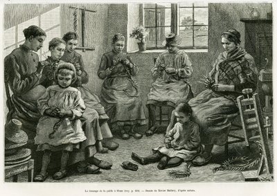 稻草的编织有Sluze。 由 Xavier Mellery 雕刻以说明故事 La Belgique，由 Camille Lemonnier，在 1886 年的世界之旅中，由 Edouard Charton（1807-1890）执导，巴黎阿歇特。 作者 泽维尔·梅勒里