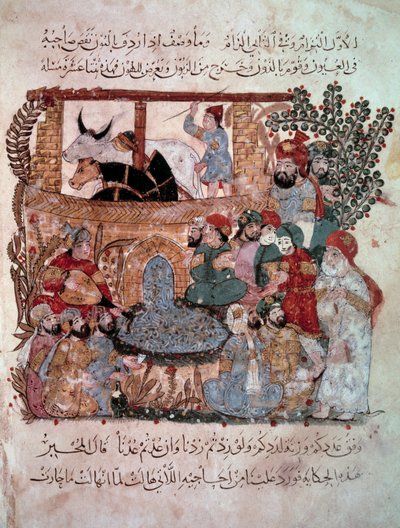 漂泊的航海家阿布-扎伊德（Abu Zayd，Abu Zayd）在他的微型听众面前，这些听众来自阿布-穆罕默德-卡西姆-伊本-阿里-哈里里（或阿尔-哈里里或阿尔-哈里里）（1054-1122）在1237年由叶海亚-马哈茂德-瓦西提（al-Wasiti）放大的《Maqamat》（Seances）。 作者 叶海亚·伊本·马哈茂德·瓦西蒂