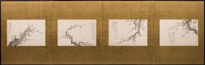 梅花，折叠屏风，江户时代 1844 年（纸上墨迹）（另见 752778-82） 作者 山本白津