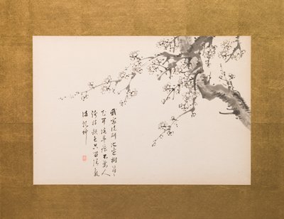 梅花，折叠屏风，4 幅中的 1 幅，江户时代 1844 年（纸上墨迹）（另见 752779-82） 作者 山本白津