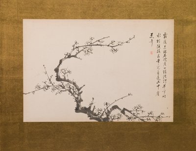 梅花，折叠屏风，4 幅中的第 3 幅，江户时代 1844 年（纸上墨迹）（另见 752778-82） 作者 山本白津