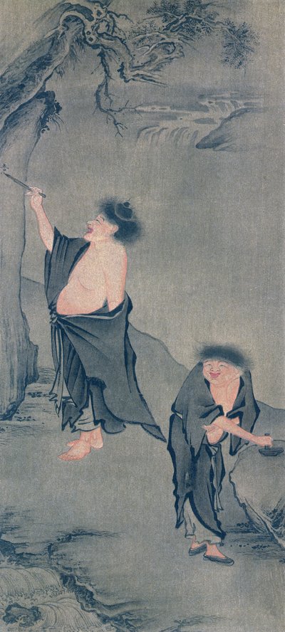 两位中国隐士，韩山在岩石上写作和施特准备他的墨水，经过严辉的kakemono并于1906年6月6日在日本的“Kokka”杂志上发表 作者 严辉