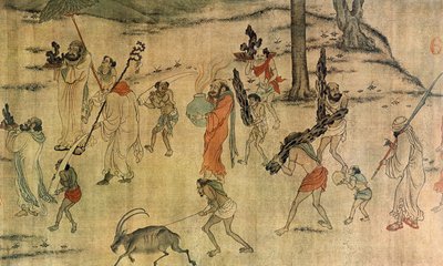 附庸将他们的贡品带到唐朝，c.600-673（丝绸上的墨水和颜色） 作者 严立本（署名）