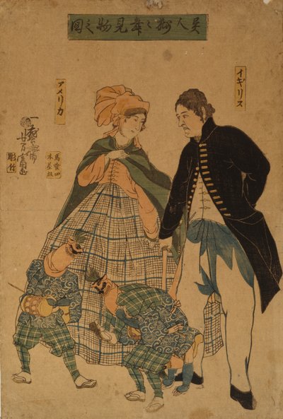 观看新年舞蹈的外国人，1861年 作者 歌川佳富