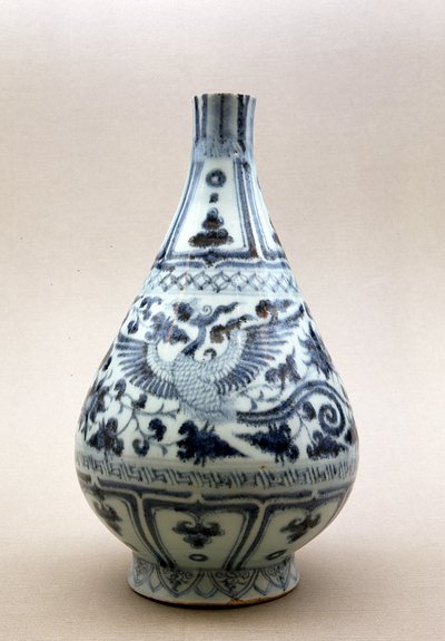 青花瓶，元代（1206-1368）（陶瓷）。 作者 元代中文学校