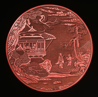 圆形雕刻朱砂盒和盖子（漆木）（另见272180和272181） 作者 元代中文学校