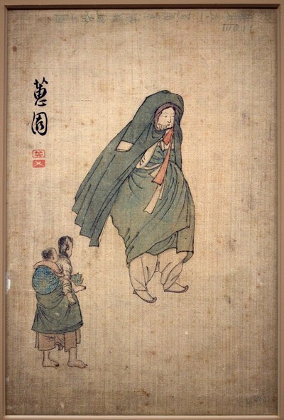 裹着外套的女人经过两个孩子。 申润福（Shin Yunbok，约 1758-1813 年）绘画，纸本水墨 作者 云福信