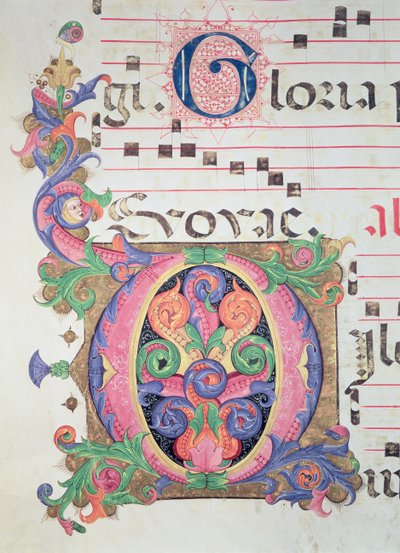 Missal 515 fol.146r历史悠久的&39;O&39;装饰着树叶，细节来自于1449年之前执行的合唱团 作者 Benedetto Strozzi 的 Zanobi