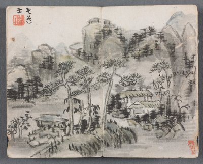 人物与风景微型画册（有两座建筑的风景画） 作者 曾延东