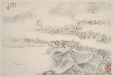 风景画，日期为1644年。 作者 张峰