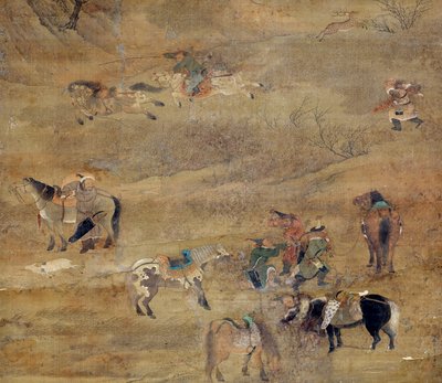 Mongolian rider chasing a horse. Detail. Silk Painting by Fou Tchao Mong (1254-1322). Yuan Dynasty (1206-1368 AD) Paris, Guimet Museum, National Museum of Asian Arts 作者 赵孟俯 赵孟俯 或