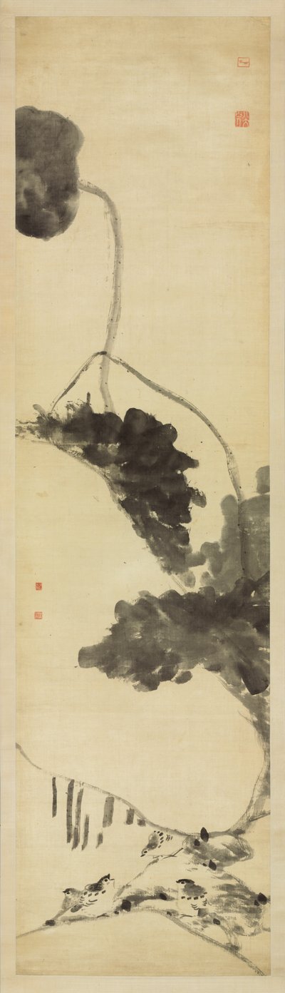 鸟和鸭子（缎上的墨水） 作者 朱达八大山人
