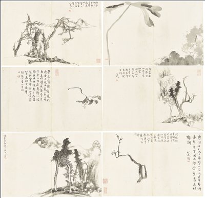 山水画，六叶专辑 作者 朱达八大山人