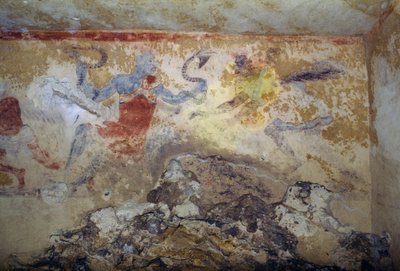 蓝色恶魔与蛇，壁画，蓝色恶魔之墓，塔尔基尼亚墓园（联合国教科文组织世界遗产名录，2004年），意大利拉齐奥，伊特鲁里亚文明，公元前5世纪 作者 Georg Carl Heinrich Dollmann