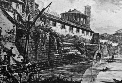 Cloaca Maxima（古代污水处理系统）和Vesta或Hercules Victor神庙，Giovanni Battista Piranesi（1720-1778）的雕刻作品，意大利 作者 塞维里尼