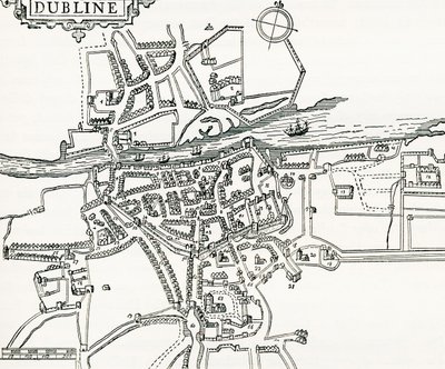 1610年的爱尔兰都柏林地图，来自1898年出版的《我们自己的国家》。 作者 费迪南德·乔治·沃尔德米勒