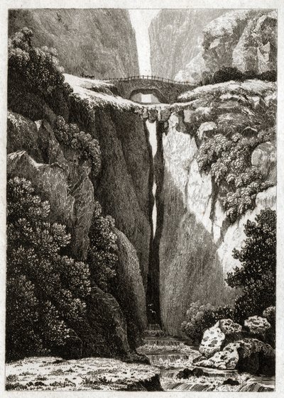哥伦比亚伊科农佐的自然桥，约1840年（雕刻）。 作者 . .