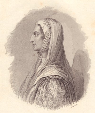 意大利贵族妇女Beatrice Lascaris di Tenda（1372-1418）的肖像，由G Fusinati根据Antonio Campo出版的肖像画进行铜雕。 作者 塞维里尼