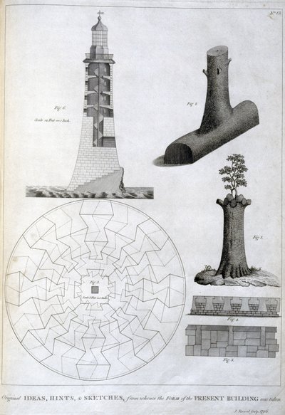 斯米顿的埃迪斯顿灯塔的初步草图，约1756年 作者 费迪南德·乔治·沃尔德米勒