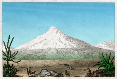 从厄瓜多尔塔皮亚高原看钦博拉索火山，约1840年（雕刻）。 作者 . .