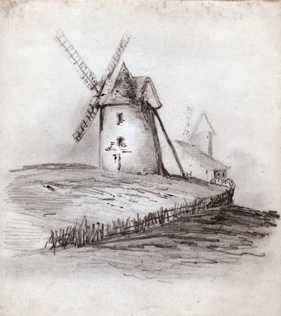 法国诺曼底的风车。约1830年（插图）。 作者 . .