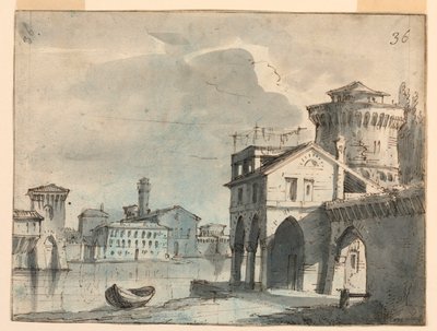 舞台设计，河畔建筑 作者 after Alessandro Sanquirico