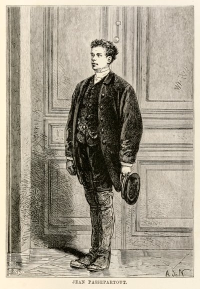 Jean Passepartout，来自Jules Verne（1828-1905）的八十天环游世界，由Louis Dumont（1822年）1873年刻。 作者 在Alphonse Marie de Neuville之后