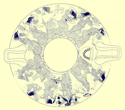 对于Dionysos的舞蹈，来自JE Harrison和DS MacColl的希腊花瓶画的插图，1894年出版（数字增强图像） 作者 放学后