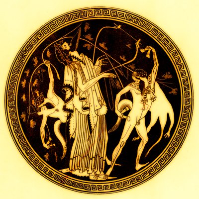Dionysos和satyrs，来自JE Harrison和DS MacColl的希腊花瓶画的插图，1894年出版（数字增强图像） 作者 放学后