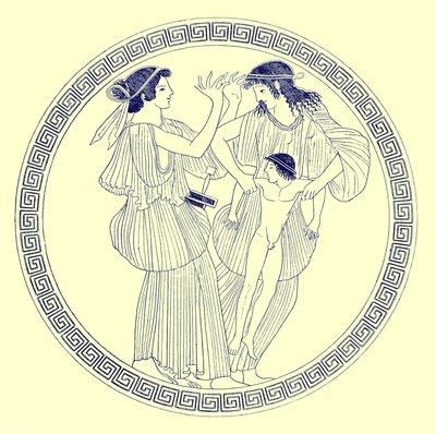 Prokne，Philomela和Itys，JE哈里森和DS MacColl的希腊花瓶绘画插图，1894年出版（数字增强图像） 作者 放学后