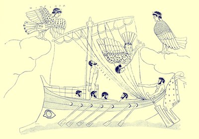 尤利西斯和警报器，来自JE Harrison和DS MacColl的希腊花瓶画的插图，1894年出版（数字增强图像） 作者 放学后