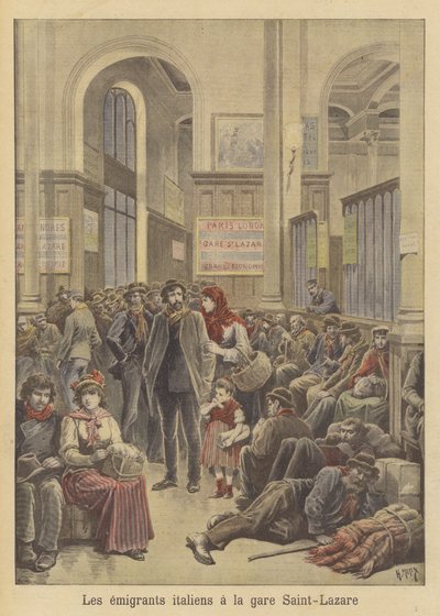 意大利移民到Gare Saint-Lazare的美国 作者 在Henri Meyer之后