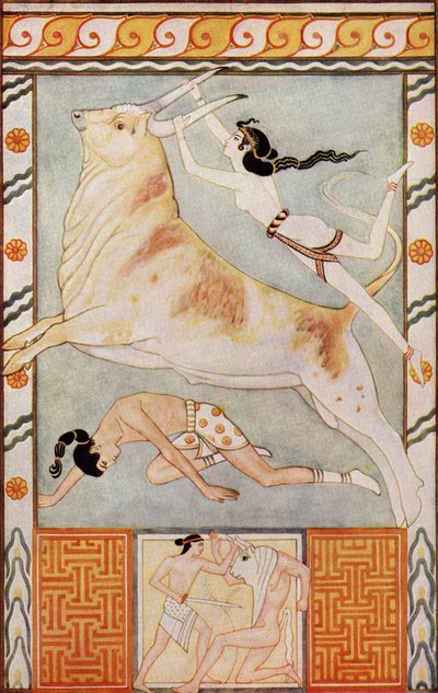 The Bull Baiters，来自Donald A. Mackenzie的“克里特神话与欧洲前希腊”的插图，于1917年出版 作者 在约翰·邓肯之后
