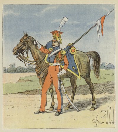 荷兰长矛，第二军团的持枪骑兵的红色长矛 作者 after Louis Charles Bombled