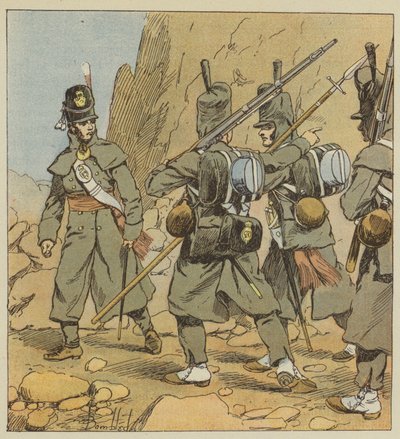 1814年在西班牙举行的公路守卫第1团的英国士兵 作者 在路易斯·查尔斯·轰炸之后