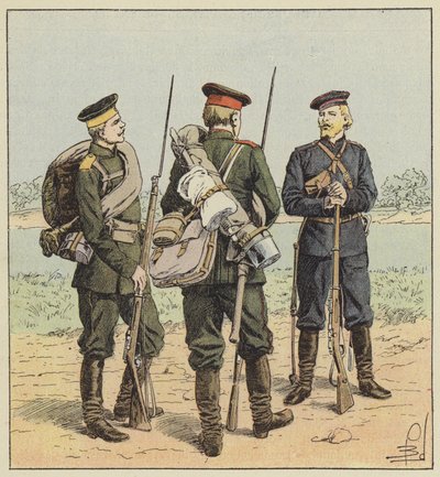 俄罗斯士兵穿着田野 作者 在路易斯·查尔斯·轰炸之后
