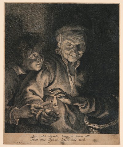 老妇人和点蜡烛的男孩 作者 after Peter Paul Rubens