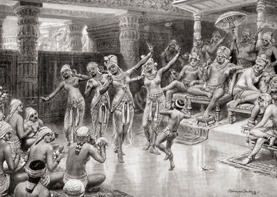 19世纪艺术家对Gautamiputra Satakarani的印象，庆祝他对Nahapana的胜利，来自Hutchinsons国家历史，pub.1915 作者 在罗伯特·达德利之后