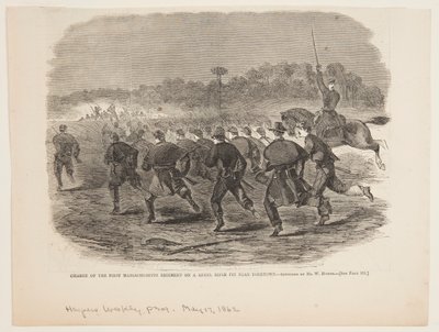 马萨诸塞第一团向约克镇附近叛军步枪坑发起冲锋 作者 Harper and Bros.，纽约，纽约，美国
