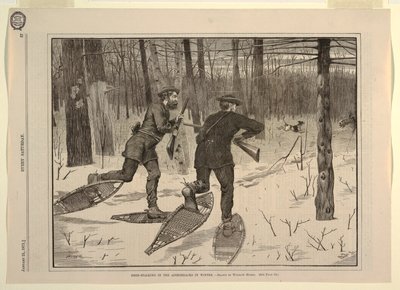 冬季在阿迪朗达克山脉遛鹿》，摘自《每个星期六》，1871 年 1 月 21 日，第 57 页。 作者 在温斯洛荷马之后