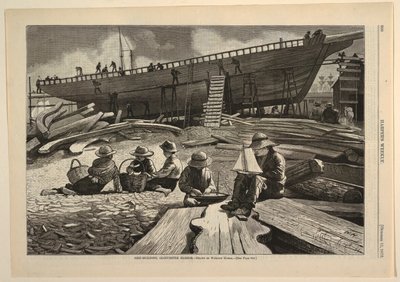 造船，格洛斯特港，来自《哈珀周刊》，1873年10月11日，第900页。 作者 在温斯洛荷马之后