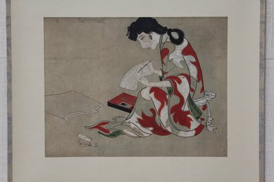 美女写信（彦根屏风部分的副本） 作者 匿名的